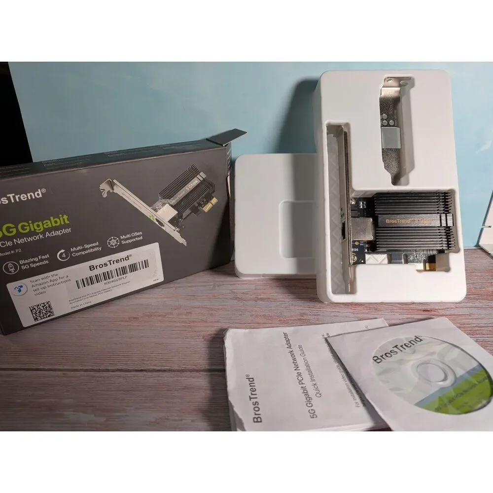 BrosTrend 5G Gigabit PCIe Network Adapter (Model P2) - Open Box Complete
